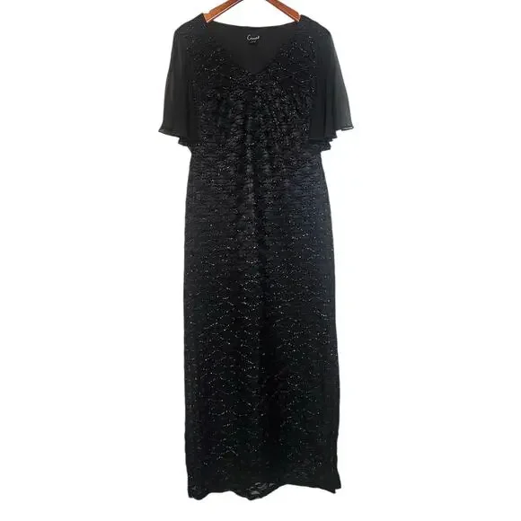 connected apparel | Dresses | Connected Apparel Black Formal Long Party  Dress With Short Flutter Sheer Sleeves | Poshmark